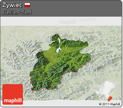 Satellite 3D Map of Zywiec, lighten