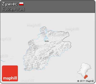 Silver Style 3D Map of Zywiec, single color outside