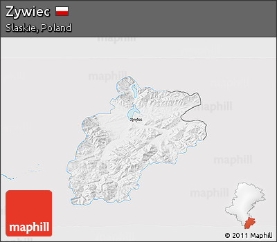 Silver Style 3D Map of Zywiec, single color outside