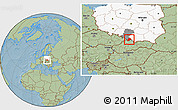Savanna Style Location Map of Zywiec, highlighted country, highlighted parent region, hill shading
