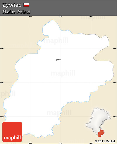Classic Style Simple Map of Zywiec, single color outside