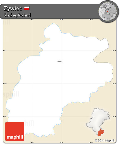 Classic Style Simple Map of Zywiec, single color outside