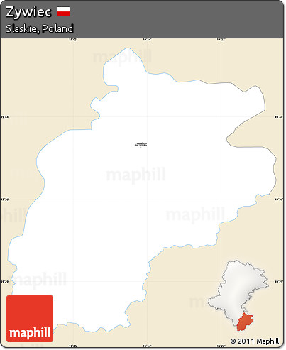 Classic Style Simple Map of Zywiec, single color outside