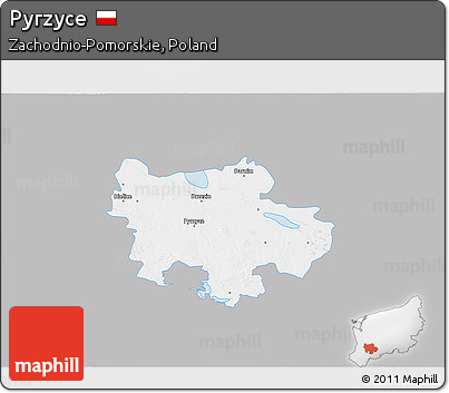 Gray 3D Map of Pyrzyce, single color outside