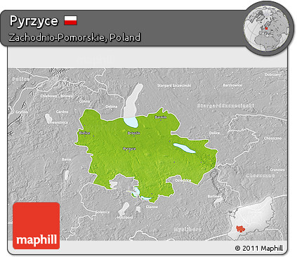 Physical 3D Map of Pyrzyce, lighten, desaturated