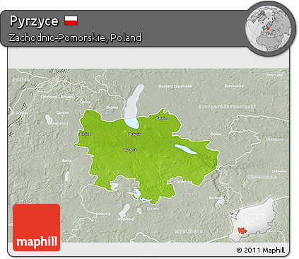 Physical 3D Map of Pyrzyce, lighten, semi-desaturated