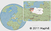 Savanna Style Location Map of Pyrzyce, highlighted country, highlighted parent region, within the entire country, hill shading
