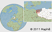 Savanna Style Location Map of Pyrzyce, highlighted country, highlighted parent region, hill shading