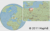 Savanna Style Location Map of Pyrzyce, highlighted parent region, within the entire country, hill shading