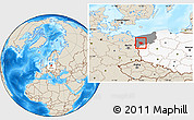 Shaded Relief Location Map of Pyrzyce, highlighted country, highlighted parent region