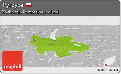 Physical Panoramic Map of Pyrzyce, lighten, desaturated