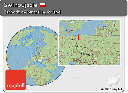 Savanna Style Location Map of Swinoujscie, within the entire country