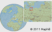 Savanna Style Location Map of Swinoujscie, within the entire country, hill shading