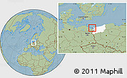 Savanna Style Location Map of Swinoujscie, highlighted parent region, hill shading