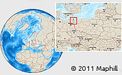 Shaded Relief Location Map of Swinoujscie, within the entire country