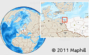 Shaded Relief Location Map of Swinoujscie, highlighted country