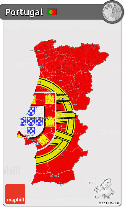 Flag 3D Map of Portugal, flag centered