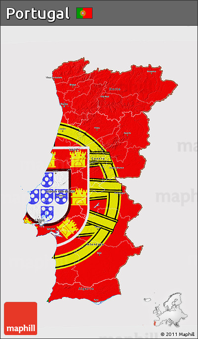 Flag 3D Map of Portugal, flag centered