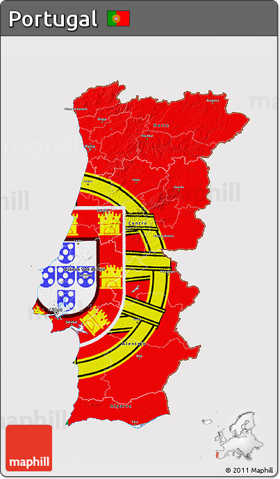 Flag 3D Map of Portugal, flag centered