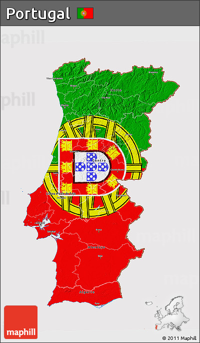 Flag 3D Map of Portugal, flag rotated