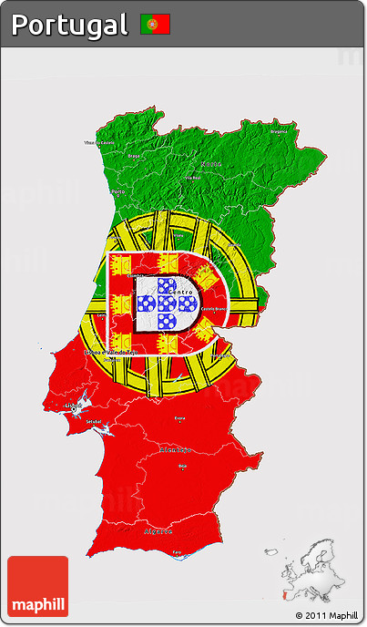 Flag 3D Map of Portugal, flag rotated