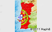 Flag 3D Map of Portugal, physical outside, bathymetry sea, flag centered