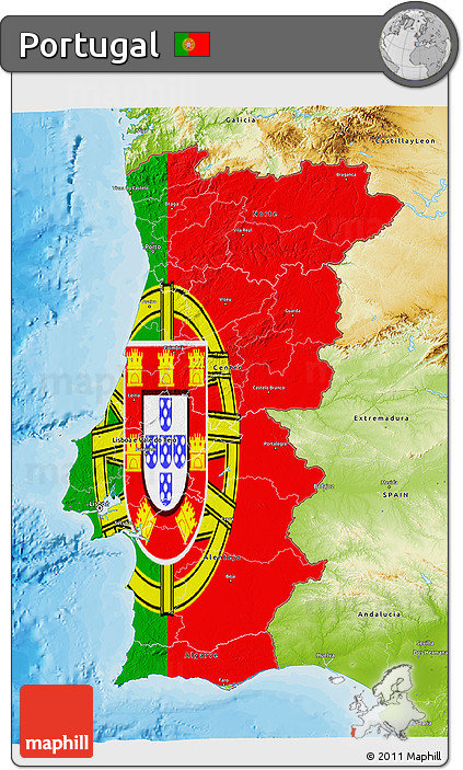 Flag 3D Map of Portugal, physical outside, bathymetry sea