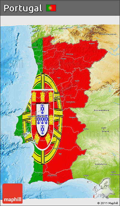 Flag 3D Map of Portugal, physical outside, bathymetry sea