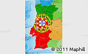 Flag 3D Map of Portugal, political outside, flag aligned to the middle