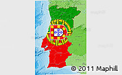 Flag 3D Map of Portugal, political shades outside, flag aligned to the middle