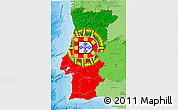 Flag 3D Map of Portugal, political shades outside, flag rotated