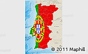 Flag 3D Map of Portugal, shaded relief outside, bathymetry sea
