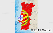 Flag 3D Map of Portugal, shaded relief outside, flag centered