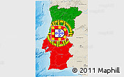 Flag 3D Map of Portugal, shaded relief outside, flag rotated