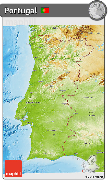 Physical 3D Map of Portugal