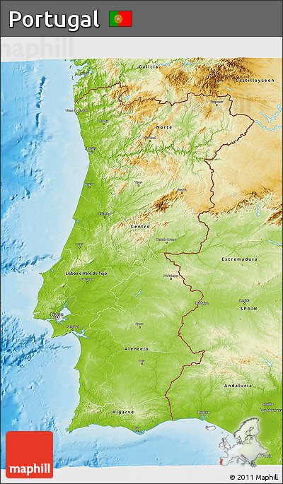 Physical 3D Map of Portugal
