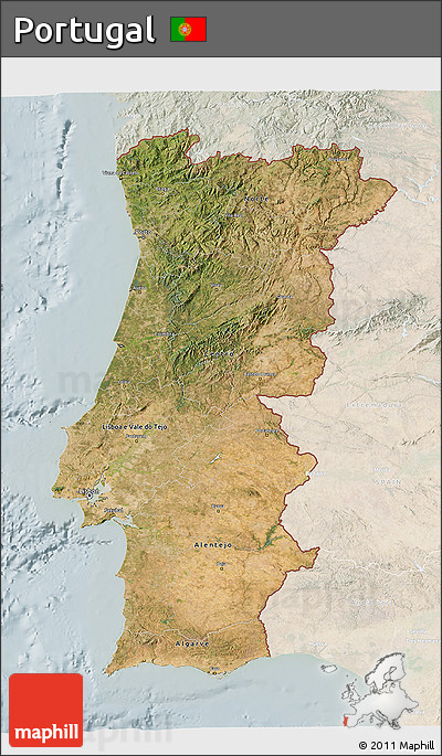 Satellite 3D Map of Portugal, lighten