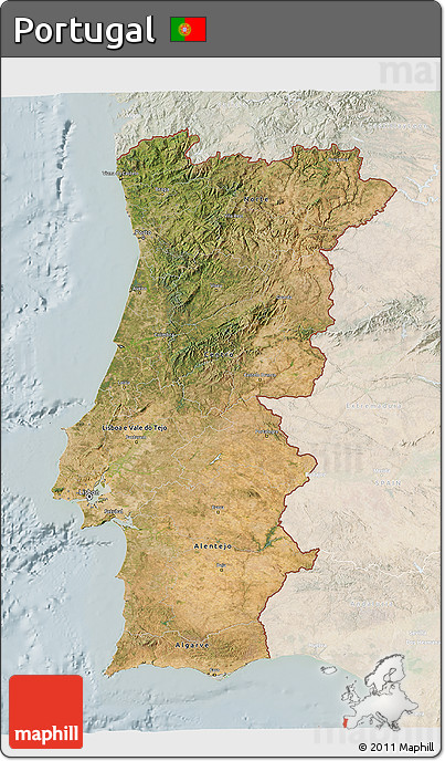 Satellite 3D Map of Portugal, lighten