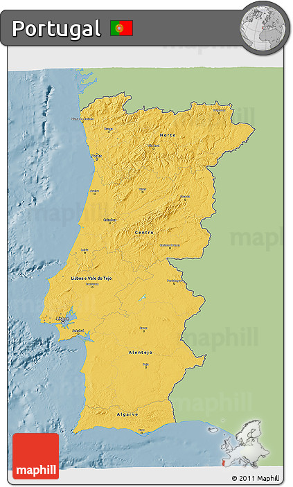 Savanna Style 3D Map of Portugal, single color outside