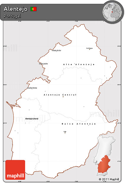Classic Style Simple Map of Alentejo, cropped outside