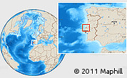 Shaded Relief Location Map of Nazaré, within the entire country