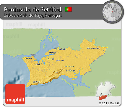 Savanna Style 3D Map of Península De Setúbal, single color outside