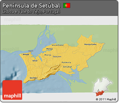 Savanna Style 3D Map of Península De Setúbal, single color outside