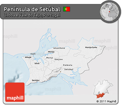 Silver Style 3D Map of Península De Setúbal, single color outside
