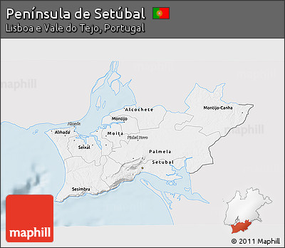 Silver Style 3D Map of Península De Setúbal, single color outside