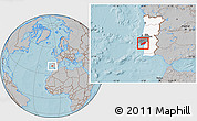 Gray Location Map of Península de Setúbal, highlighted country, highlighted parent region, hill shading