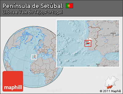 Gray Location Map of Península De Setúbal, highlighted parent region, hill shading