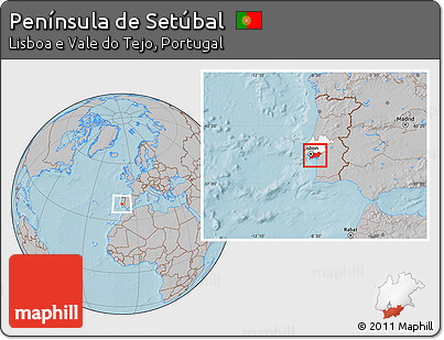 Gray Location Map of Península De Setúbal, highlighted parent region, hill shading