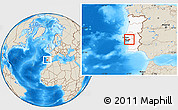Shaded Relief Location Map of Montijo-Canha, highlighted country, highlighted parent region