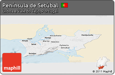 Classic Style Panoramic Map of Península De Setúbal, single color outside